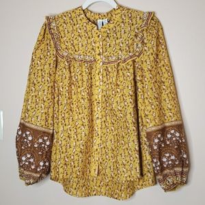 Joie | Prairie Balloon Sleeve Floral Printed Button Down Blouse | Yellow Small